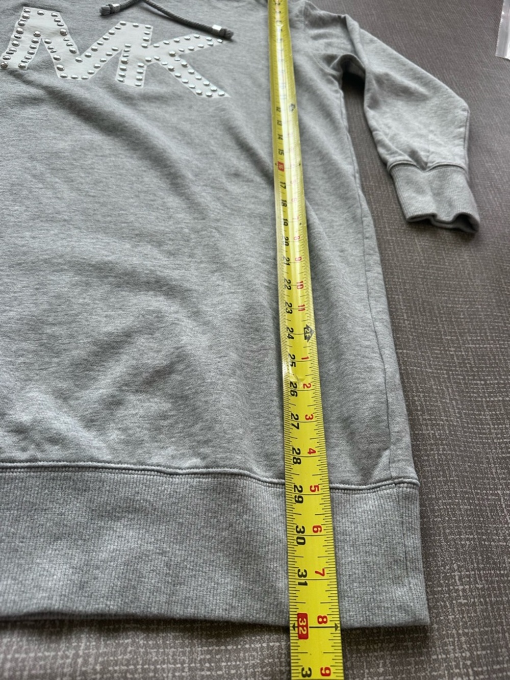 Michael Kors Hoodie Dress Small Gray Cotton Studded MK Logo Hooded Sweatshirt - Picture 9 of 12